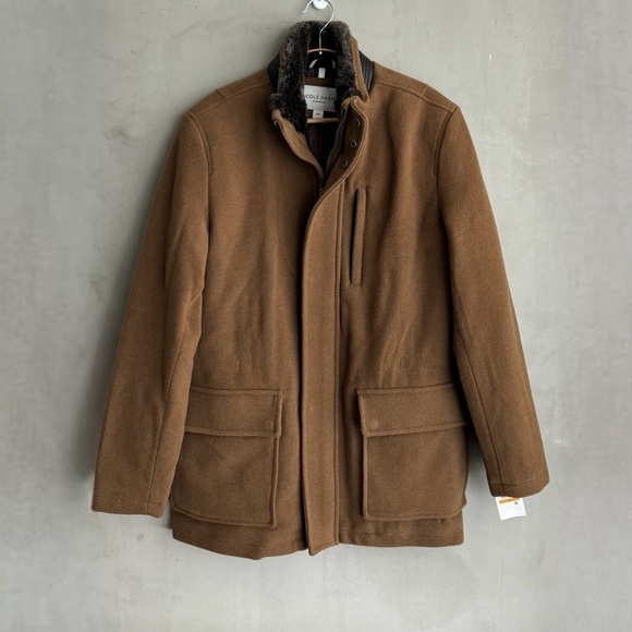 COLE HAAN Wool-Blend Plush Zip Front Car Coat - Picture 2 of 10